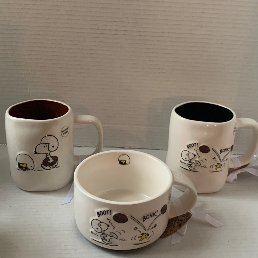 Rae Dunn Peanuts Snoopy Woodstock BOOT, BONK! FOOTBALL SEASON Soup GAME Day Mug